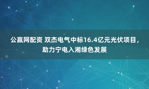 公赢网配资 双杰电气中标16.4亿元光伏项目，助力宁电入湘绿色发展